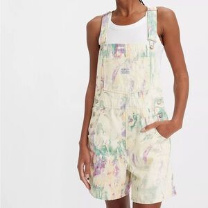 Levi's Women Beige Tie Dye Relaxed Vintage Shortalls Overall Jumpsuit Size M